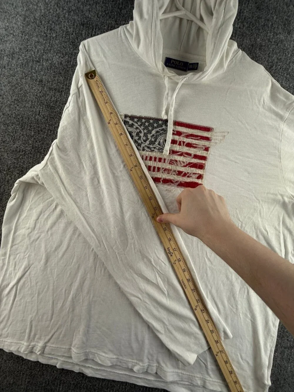 Polo Ralph Lauren Lightweight USA Flag 2XL White Sweater Pullover Graphic Hooded